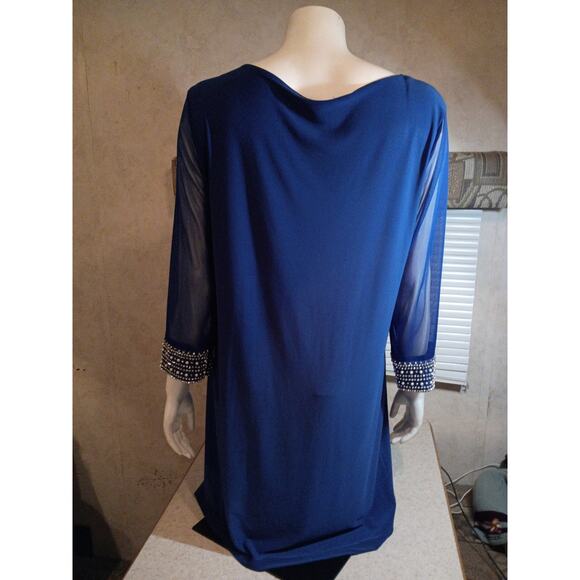 Tiana B Embellished Cobalt Blue Shift Dress XL Made USA Beaded Hem Classic Chic - Picture 5 of 11